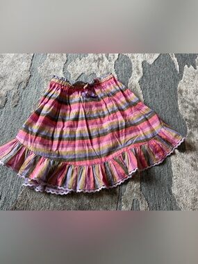 Zimmermann Kids Multicolor Striped Ruffle Skirt in Pink, Green & Purple -Sz 6